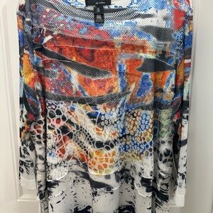 NWT Ali Miles Colorful Abstract  mesh Long Sleeve Top 2x